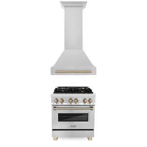 ZLINE - 30" Autograph Edition Kitchen Package with Stainless Steel Dual Fuel Range and Range Hood with Champagne Bronze Accents