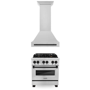 ZLINE - 30" Autograph Edition Kitchen Package with Stainless Steel Dual Fuel Range and Range Hood with Matte Black Accents (2AKP-RARH30-MB)