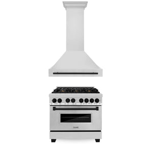 ZLINE - 36" Autograph Edition Kitchen Package with Stainless Steel Dual Fuel Range and Range Hood with Matte Black Accents (2AKP-RARH36-MB)