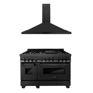 ZLINE - 48" Kitchen Package with Black Stainless Steel Dual Fuel Range and Convertible Vent Range Hood (2KP-RABRH48)