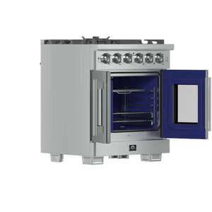FORNO - Capriasca 30-Inch Freestanding French Door Gas Range, 4 Burners, Convection Oven, Energy Efficient