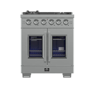 FORNO - Capriasca 30-Inch Freestanding French Door Gas Range, 4 Burners, Convection Oven, Energy Efficient