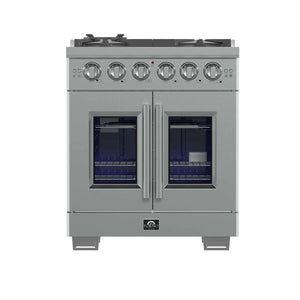 FORNO - Capriasca 30-Inch Freestanding French Door Gas Range, 4 Burners, Convection Oven, Energy Efficient