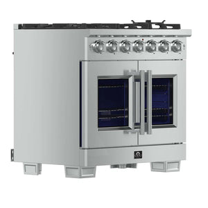 FORNO - Capriasca 36-Inch Freestanding French Door Gas Range, 6 Burners, Convection Oven, Energy Efficient