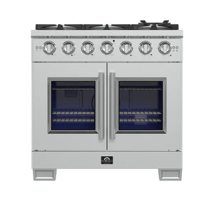 FORNO - Capriasca 36-Inch Freestanding French Door Gas Range, 6 Burners, Convection Oven, Energy Efficient