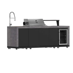 FORNO - Rimini Outdoor Kitchen 30" BBQ 62,600 BTU, 3 Burners with Sear & Rotisserie, 2.4 cu.ft. Beverage Center, Stainless Steel Sink, Black Cabinets & Gray Sintered Stone Countertop