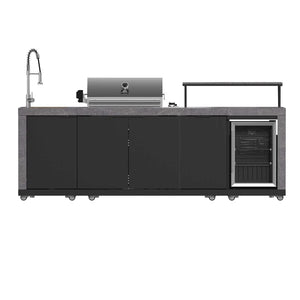 FORNO - Rimini Outdoor Kitchen 30" BBQ 62,600 BTU, 3 Burners with Sear & Rotisserie, 2.4 cu.ft. Beverage Center, Stainless Steel Sink, Black Cabinets & Gray Sintered Stone Countertop