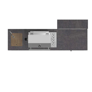 FORNO - Rimini Outdoor Kitchen 30" BBQ 62,600 BTU, 3 Burners with Sear & Rotisserie, 2.4 cu.ft. Beverage Center, Stainless Steel Sink, Black Cabinets & Gray Sintered Stone Countertop