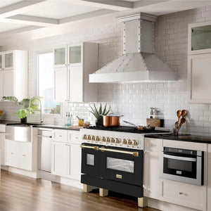 ZLINE - Autograph Edition 48 in. 6.0 cu. ft. Legacy Dual Fuel Range with 7 Burner Gas Cooktop and 2 Electric Ovens in Satin Stainless Steel with Black Matte Doors and Champagne Bronze Accents