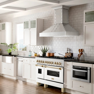 ZLINE - Autograph Edition 48 in. 6.0 cu. ft. Legacy Dual Fuel Range with 7 Burner Gas Cooktop and 2 Electric Ovens in Satin Stainless Steel with White Matte Doors and Polished Gold Accents