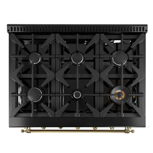 FORNO - Antico 36-inch Dual Fuel Range, Black and Antique Brass, 6 Burners, 4.5 cu.ft. Convection Oven