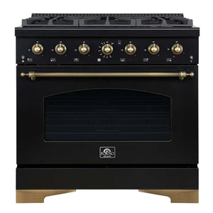 FORNO - Antico 36-inch Dual Fuel Range, Black and Antique Brass, 6 Burners, 4.5 cu.ft. Convection Oven