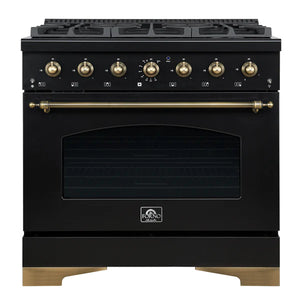 FORNO - Antico 36-inch Dual Fuel Range, Black and Antique Brass, 6 Burners, 4.5 cu.ft. Convection Oven