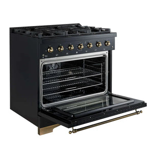 FORNO - Antico 36-inch Dual Fuel Range, Black and Antique Brass, 6 Burners, 4.5 cu.ft. Convection Oven