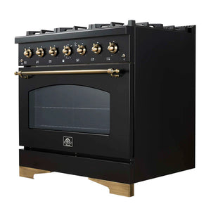 FORNO - Antico 36-inch Dual Fuel Range, Black and Antique Brass, 6 Burners, 4.5 cu.ft. Convection Oven