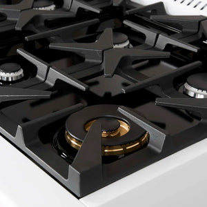 FORNO - Antico 36-inch Dual Fuel Range White and Antique Brass Design with 6 Sealed Gas Burners and Electric Convection Oven