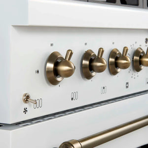 FORNO - Antico 36-inch Dual Fuel Range White and Antique Brass Design with 6 Sealed Gas Burners and Electric Convection Oven