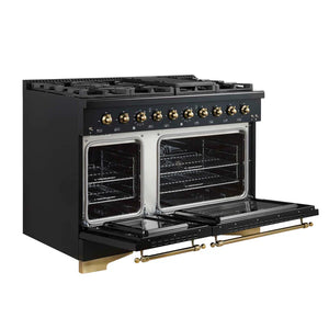 FORNO - Antico 48-Inch Dual Fuel Range, Black with Antique Brass Finish, 8 Burners, 94,000 BTU, 5.5 cu.ft. Double Ovens & Griddle