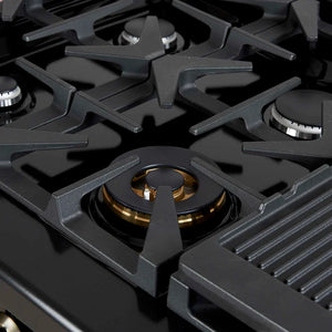 FORNO - Antico 48-Inch Dual Fuel Range, Black with Antique Brass Finish, 8 Burners, 94,000 BTU, 5.5 cu.ft. Double Ovens & Griddle