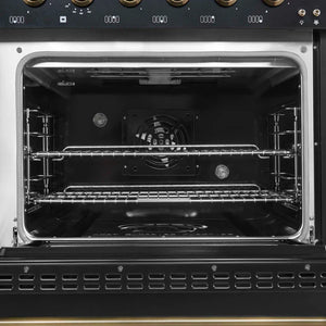 FORNO - Antico 48-Inch Dual Fuel Range, Black with Antique Brass Finish, 8 Burners, 94,000 BTU, 5.5 cu.ft. Double Ovens & Griddle