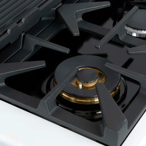 FORNO - Antico 48-Inch Dual Fuel Range, White with Antique Brass Finish, 8 Burners, 94,000 BTU, 5.5 cu.ft. Double Ovens & Griddle