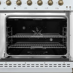 FORNO - Antico 48-Inch Dual Fuel Range, White with Antique Brass Finish, 8 Burners, 94,000 BTU, 5.5 cu.ft. Double Ovens & Griddle