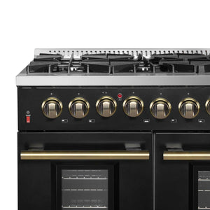 FORNO - Galiano 48-inch Dual Fuel Range Black & Antique Brass Design with 8 Sealed Burners 107,000 BTU, 6.58 cu. ft. double ovens & Griddle