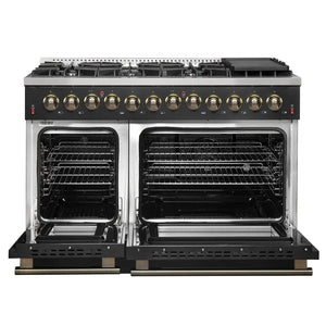 FORNO - Galiano 48-inch Dual Fuel Range Black & Antique Brass Design with 8 Sealed Burners 107,000 BTU, 6.58 cu. ft. double ovens & Griddle