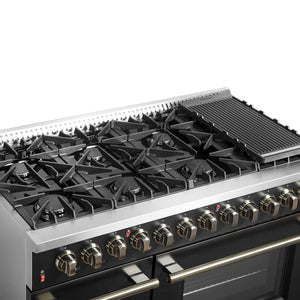 FORNO - Galiano 48-inch Dual Fuel Range Black & Antique Brass Design with 8 Sealed Burners 107,000 BTU, 6.58 cu. ft. double ovens & Griddle