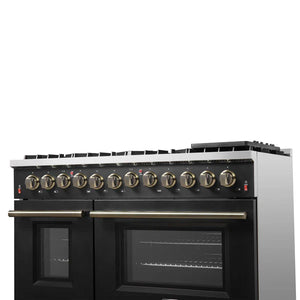 FORNO - Galiano 48-inch Dual Fuel Range Black & Antique Brass Design with 8 Sealed Burners 107,000 BTU, 6.58 cu. ft. double ovens & Griddle