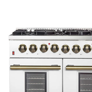 FORNO - Galiano 48-inch Dual Fuel Range White & Antique Brass Design with 8 Sealed Burners 107,000 BTU, 6.58 cu. ft. double ovens & Griddle