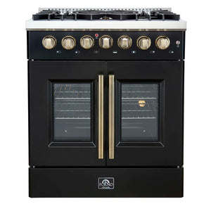 FORNO - Galiano 30-inch Freestanding French Door Dual Fuel Range Black
