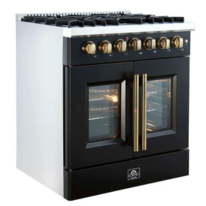FORNO - Galiano 30-inch Freestanding French Door Dual Fuel Range Black