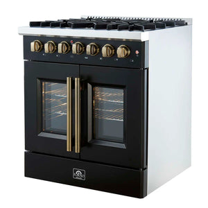 FORNO - Galiano 30-inch Freestanding French Door Dual Fuel Range Black
