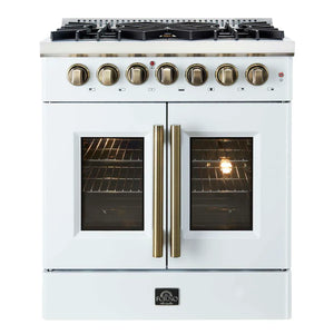 FORNO - Galiano 30-inch Freestanding French Door Dual Fuel Range White
