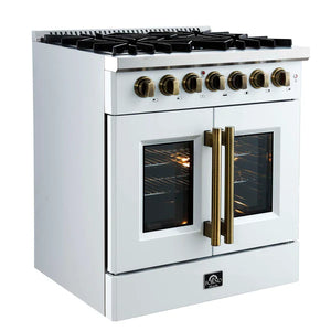 FORNO - Galiano 30-inch Freestanding French Door Dual Fuel Range White