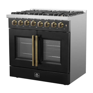 FORNO - Galiano 36-inch Freestanding French Door Dual Fuel Range Black