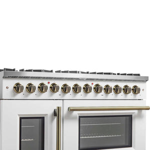 FORNO - Galiano 48-inch French Door Dual Fuel Range, White & Antique Brass Design, 8 Sealed Burners - 107,000 BTU, Griddle, 6.58 cu.ft. Double Ovens