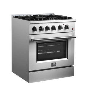 FORNO - Marco 30-Inch Dual Fuel Range, Stainless Steel, 4 Burners, 37,000 BTU, True Convection Oven, Energy Efficient