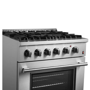 FORNO - Marco 30-Inch Dual Fuel Range, Stainless Steel, 4 Burners, 37,000 BTU, True Convection Oven, Energy Efficient