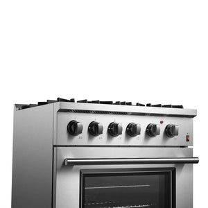 FORNO - Marco 30-Inch Dual Fuel Range, Stainless Steel, 4 Burners, 37,000 BTU, True Convection Oven, Energy Efficient