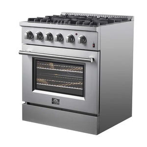 FORNO - Marco 30-Inch Dual Fuel Range, Stainless Steel, 4 Burners, 37,000 BTU, True Convection Oven, Energy Efficient