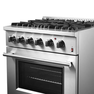 FORNO - Marco 30-Inch Dual Fuel Range, Stainless Steel, 4 Burners, 37,000 BTU, True Convection Oven, Energy Efficient