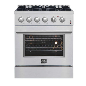 FORNO - Marco 30-Inch Dual Fuel Range, Stainless Steel, 4 Burners, 37,000 BTU, True Convection Oven, Energy Efficient