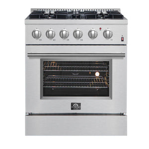 FORNO - Marco 30-Inch Dual Fuel Range, Stainless Steel, 4 Burners, 37,000 BTU, True Convection Oven, Energy Efficient
