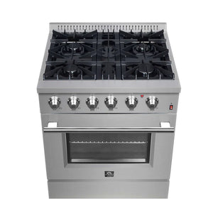 FORNO - Marco 30-Inch Dual Fuel Range, Stainless Steel, 4 Burners, 37,000 BTU, True Convection Oven, Energy Efficient