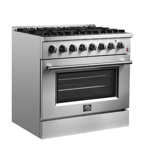 FORNO - Marco 36-Inch Dual Fuel Range, Stainless Steel, 6 Burners, 67,000 BTU, True Convection Oven, Energy Efficient