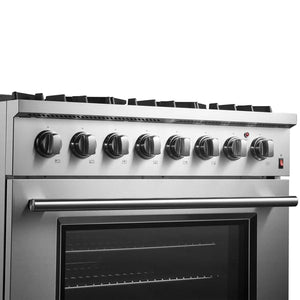 FORNO - Marco 36-Inch Dual Fuel Range, Stainless Steel, 6 Burners, 67,000 BTU, True Convection Oven, Energy Efficient