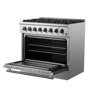 FORNO - Marco 36-Inch Dual Fuel Range, Stainless Steel, 6 Burners, 67,000 BTU, True Convection Oven, Energy Efficient