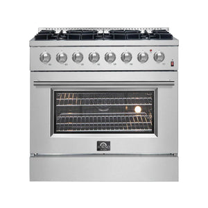FORNO - Marco 36-Inch Dual Fuel Range, Stainless Steel, 6 Burners, 67,000 BTU, True Convection Oven, Energy Efficient